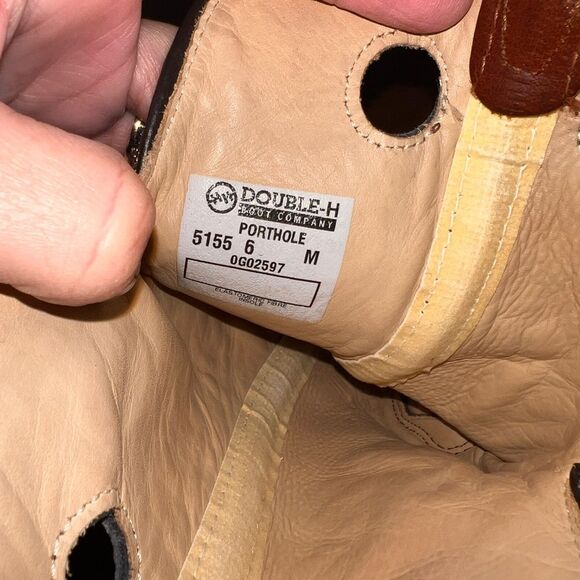 Vtg Double-H Western Cowboy Boots Sz 6 M Bold Stitch Leather Thick Sole USA Made - Picture 6 of 12